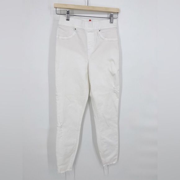 Spanx White Distressed Skinny Jeans Raw Hem Sz S - Picture 2 of 10